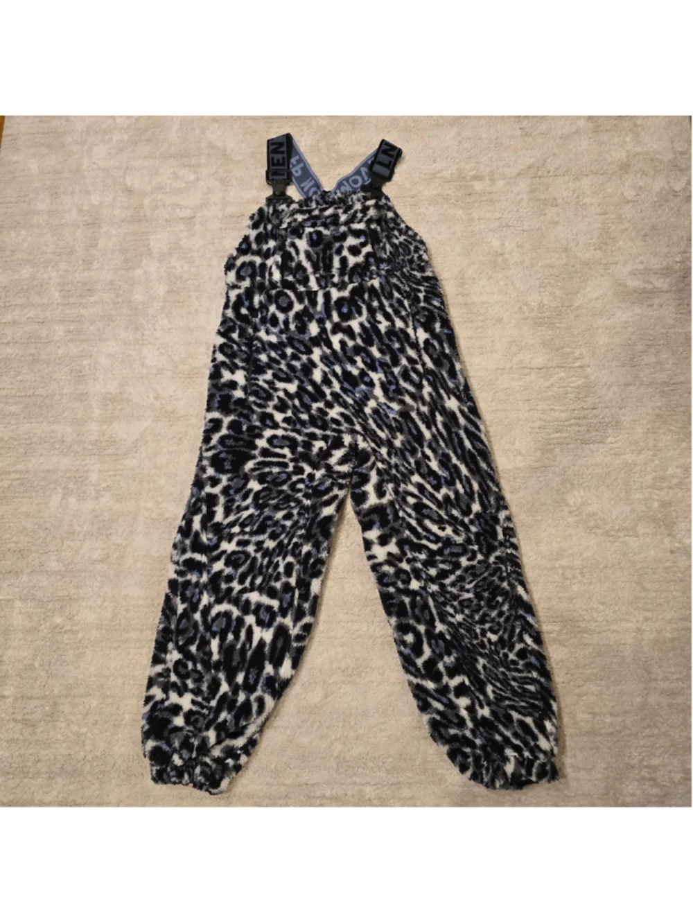 Women's Free People Leopard Print Fleece Overalls Black White Size XS